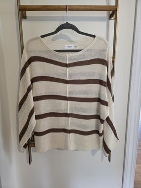 Bluivy Cream and Brown Striped Women's Sweater